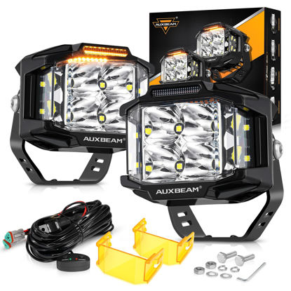 Picture of Auxbeam 4 Inch LED Pod Lights, 92W V-MAX Series Square Offroad Driving Lights With Amber DRL, 270° Spot Flood Combo Beam Side Shooter Cube Work Auxiliary Lights with Yellow Cover for Truck SUV ATV UTV