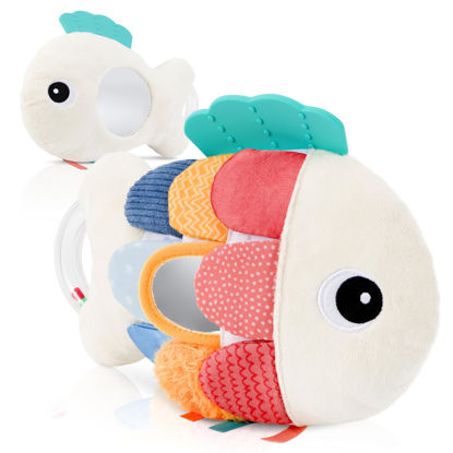 Picture of Soft Baby Sensory Toy With Tummy Time Mirror - Entertaining Fish Toy For Infants 0-6, 3-6, 6-12 Months With Rattle & Crinkle Paper - Perfect Montessori for Baby Showers & as Newborn/Infant Gift