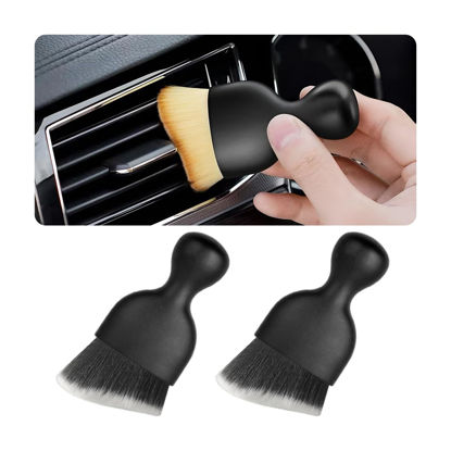Picture of Blilo 2PCS Car Interior Detailing Brush with Dust Cover, Auto Soft Hair Cleaning Brushes, Scratch Free Curved Dirt Collectors, for Dashboard Air Conditioner Vents Leather Computer (Black/White/2PCS)