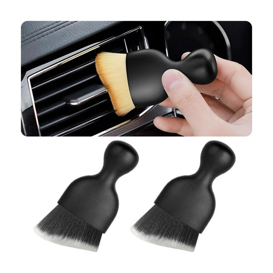 Picture of Blilo 2PCS Car Interior Detailing Brush with Dust Cover, Auto Soft Hair Cleaning Brushes, Scratch Free Curved Dirt Collectors, for Dashboard Air Conditioner Vents Leather Computer (Black/White/2PCS)