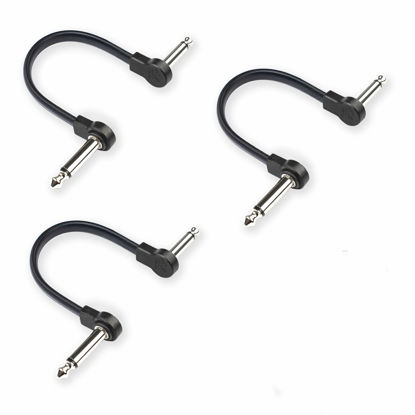 Picture of M MAKA Flat Low Profile Guitar Patch Cable 6 inch for Effects Pedals, 1/4 inch Right-Angle, Black, 3-Pack New Version
