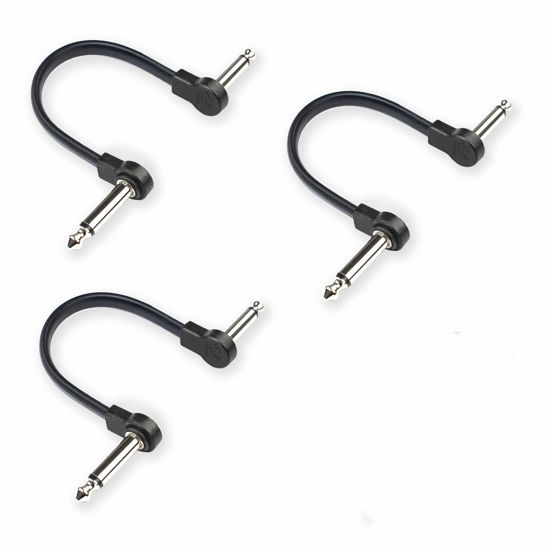Picture of M MAKA Flat Low Profile Guitar Patch Cable 6 inch for Effects Pedals, 1/4 inch Right-Angle, Black, 3-Pack New Version