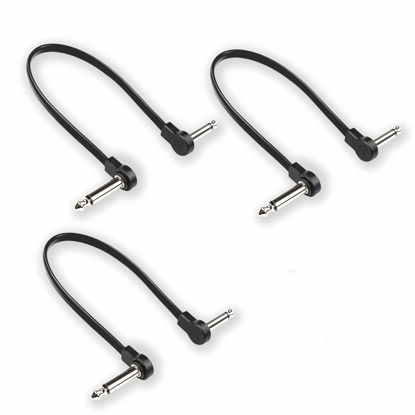 Picture of M MAKA Flat Low Profile Guitar Patch Cable 12 inch 1 Foot for Effects Pedals, 1/4 inch Right-Angle, Black, 3-Pack