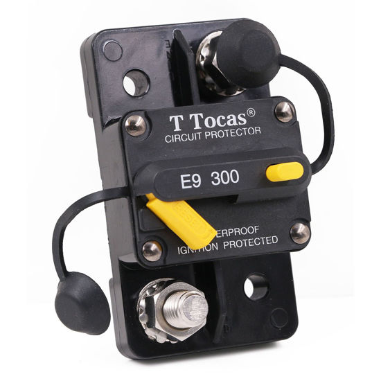 Picture of T Tocas Hi-Amp 3/8" Studs 300 Amp Circuit Breaker with Manual Reset Switchable for Car Audio Solar Battery System 12V - 48V DC, Waterproof (300A)