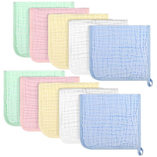 Picture of AIDEA Burp Cloths and Washcloths for Baby, Absorbent Cotton Muslin Baby Towels, Large Soft Breathable Newborn Essentials for Boys and Girls, Newborn Essentials, 10 Pack, 20"x10"