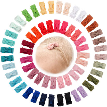 Picture of CÉLLOT 60Pcs Baby Hair Clips 1.2" Tiny Baby Bows Snap Hair Clips for Thin Hair Grosgrain Ribbon Hair Bows Clips for Baby Girls Toddlers Infant in Pairs