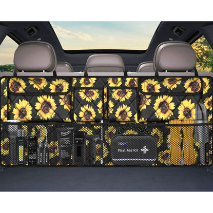 Picture of Femuar Car Trunk Organizer,Large Capacity Backseat Trunk Organizer(42"*18"),Collapsible Car Storage Bag with 8 Pocekt,Car Organizer for SUV/MPV/Truck - Sunflower