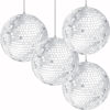 Picture of The Dreidel Company Mirror Disco Ball 4" Inch 4-Pack, Silver Hanging Ball with Attached String for Ring, Reflects Light, Fun Party Home Bands Decorations, Party Favor (4-Pack)
