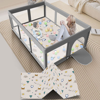 Picture of Large Baby Playpen with Mat, 74" ×50", Large Baby Play Yards Indoor & Outdoor, Sturdy Safety Baby Play Pen with Soft Breathable Mesh, Toddlers Play Pen with Anti-Slip Base, Mat Included
