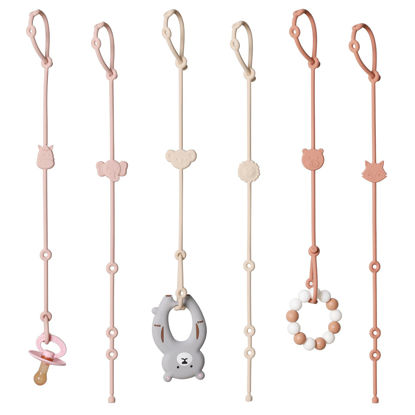 Picture of ROCCED Toy Straps for Baby 6pcs, Silicone High Chair Toys Straps Stroller Accessories Toddler Bottle Straps Car Seat Toys Baby Travel Essential Baby Toy Straps Silicone Animal Design Blush+Ivory+TER