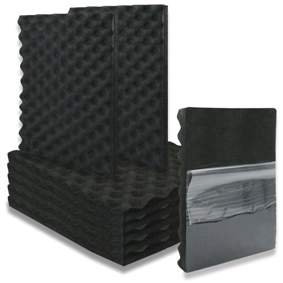 Picture of BXI Soundproofing Closed Cell Foam - 8 Pack Self-adhesive 16'' X 12'' X 1'' Thickened Egg Crate Sound Proof Foam - Acoustic Foam Panels Great for Noise & Thermal Insulation (Black)