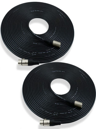 Picture of GLS Audio 50ft Mic Cable Patch Cords - XLR Male to XLR Female Black Microphone Cables - 50' Balanced Mike Snake Cord - 2 Pack