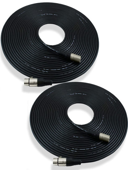 Picture of GLS Audio 50ft Mic Cable Patch Cords - XLR Male to XLR Female Black Microphone Cables - 50' Balanced Mike Snake Cord - 2 Pack