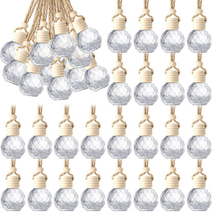 Picture of BBTO 50 Pcs Hanging Car Air Freshener Diffuser Bottles Empty Glass Perfume Bottle Pendant for Essential Oils Fragrance Aromatherapy Ornament (Clear, Round Diamond)