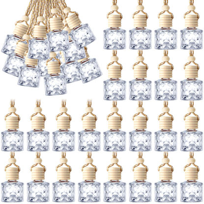 Picture of BBTO 50 Pcs Hanging Car Air Freshener Car Diffuser Bottles Empty Glass Perfume Bottles Air Freshener Diffuser Bottle Pendant for Essential Oils Fragrance Aromatherapy Bottle Ornament (Clear, Diamond)