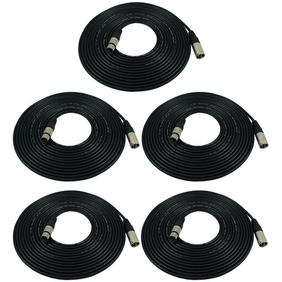 Picture of GLS Audio 25ft Mic Cable Patch Cords - XLR Male to XLR Female Black Microphone Cables - 25' Balanced Mike Snake Cord - 5 Pack