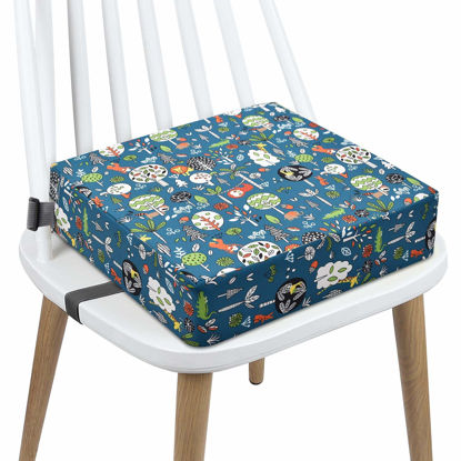 Picture of Toddler Booster Seat Dining, Cartoon Canvas Washable 2 Straps Safety Buckle Kids Booster Seat for Dining Table, Portable Travel Increasing Cushion (Forest-Green)