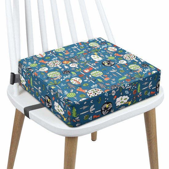 Picture of Toddler Booster Seat Dining, Cartoon Canvas Washable 2 Straps Safety Buckle Kids Booster Seat for Dining Table, Portable Travel Increasing Cushion (Forest-Green)