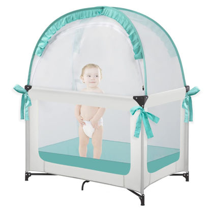 Picture of L RUNNZER Baby Pack and Play Tent, Pack N Play Canopy to Keep Baby from Climbing Out, Crib Tent for Pack N Play & Playard, Pop Up Mini Crib Tent Against Falls, R07s-blue