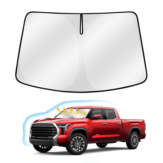 Picture of Windshield Sun Shade for Toyota Tundra 2022-2024, Upgraded Heat Insulation Front Window Shade Cover for Tundra 2022 2023 2024, Foldable Windshield Shade Tundra Accessories Window Protector Block UV