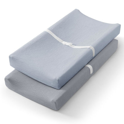 Picture of Blissful Diary Muslin Changing Pad Cover for Girls Boys, Ultra Soft Breathable Cotton, Baby Diaper Change Table Pad Covers, 2Pack
