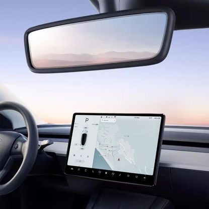 Picture of TSTESE 2PCS Protector Trim Frame Compatible with Tesla Model 3 Model Y (2019-2024 2025) Screen Edge Frame Rearview Mirror Cover Interior Silicone Decorations Center Console Decor Accessories (Black)