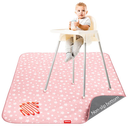 Picture of Baby Splat Mat Anti Slip Waterproof High Chair Mat, Baby Feeding Table Cloth Floor Mat Cover, Baby Art Playtime Mat for Craft/Mealtime, 42X46 Inch Washable Portable Picnic Mat - Pink Star
