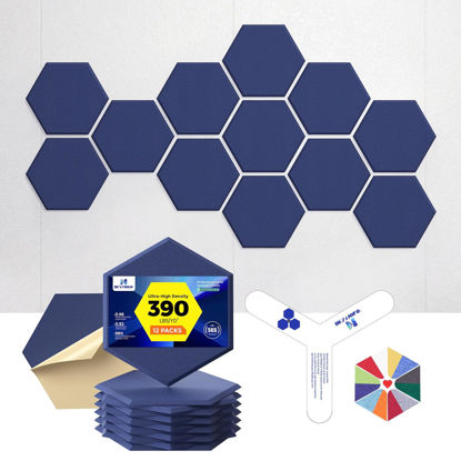 Picture of Dexmoko Self-Adhesive Acoustic Panels [390 lbs/yd³ Ultra-High Density], 2nd Generation Sound Absorbing Panel, Professional Level Sound Panel, Polyester Soundproof Foam [Size L, Dark Blue]