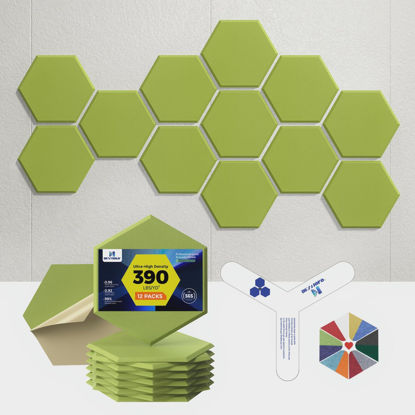 Picture of Dexmoko Self-Adhesive Acoustic Panels [390 lbs/yd³ Ultra-High Density], 2nd Generation Sound Absorbing Panel, Professional Level Sound Panel, Polyester Soundproof Foam [Size L, Fruit Green]