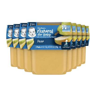 Picture of Gerber 2nd Food Baby Food Pear Puree, Natural & Non-GMO, 4 Ounce Tubs, 2-Pack (Pack of 8)