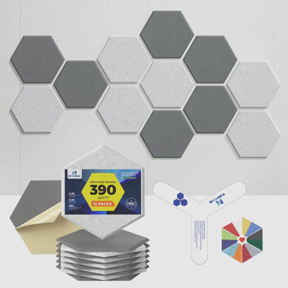 Picture of Dexmoko Self-Adhesive Acoustic Panels [390 lbs/yd³ Ultra-High Density], 2nd Generation Sound Absorbing Panel, Professional Level Sound Panel, Polyester Soundproof Foam [Size L, MoonGrey & SilverGrey]