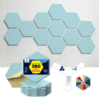 Picture of Dexmoko Self-Adhesive Acoustic Panels [390 lbs/yd³ Ultra-High Density], 2nd Generation Sound Absorbing Panel, Professional Level Sound Panel, Polyester Soundproof Foam [Size M, Light Sky Blue]
