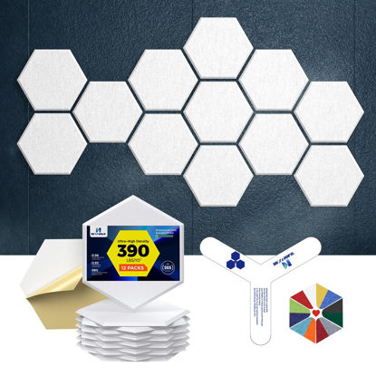 Picture of Dexmoko Self-Adhesive Acoustic Panels [390 lbs/yd³ Ultra-High Density], 2nd Generation Sound Absorbing Panel, Professional Level Sound Panel, Polyester Soundproof Foam [Size M, White]
