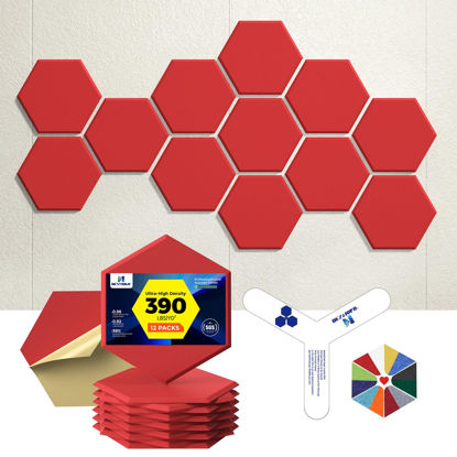 Picture of Dexmoko Self-Adhesive Acoustic Panels [390 lbs/yd³ Ultra-High Density], 2nd Generation Sound Absorbing Panel, Professional Level Sound Panel, Polyester Soundproof Foam [Size L, Red]