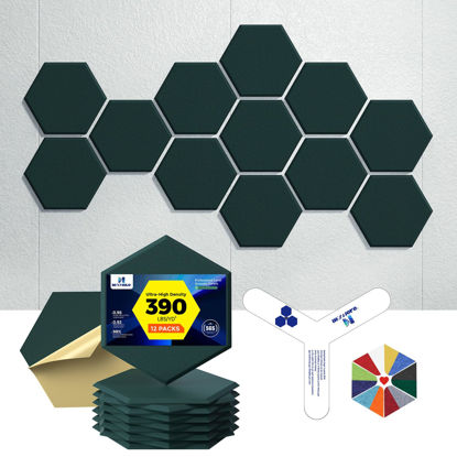 Picture of Dexmoko Self-Adhesive Acoustic Panels [390 lbs/yd³ Ultra-High Density], 2nd Generation Sound Absorbing Panel, Professional Level Sound Panel, Polyester Soundproof Foam [Size L, Dark Green]