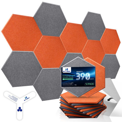 Picture of Dexmoko Self-Adhesive Acoustic Panels [390 lbs/yd³ Ultra-High Density], 2nd Generation Sound Absorbing Panel, Professional Level Sound Panel, Polyester Soundproof Foam [Size M, Orange & Moon Grey]