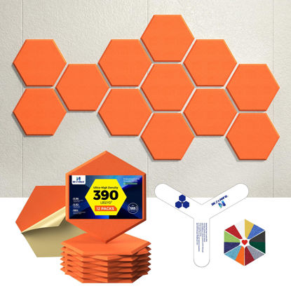 Picture of Dexmoko Self-Adhesive Acoustic Panels [390 lbs/yd³ Ultra-High Density], 2nd Generation Sound Absorbing Panel, Professional Level Sound Panel, Polyester Soundproof Foam [Size M, Orange]