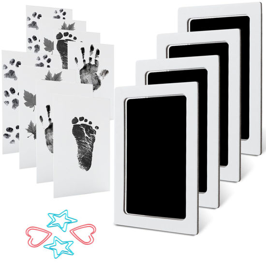 Picture of MengNi Baby Footprint Kit Hand Footprint Kit Dog Paw Print Kit Clean Touch Ink Pad Inkless Hand and Footprint Kit Handprint Kit Baby Registry Search with 4 Ink Pads and 8 Imprint Cards