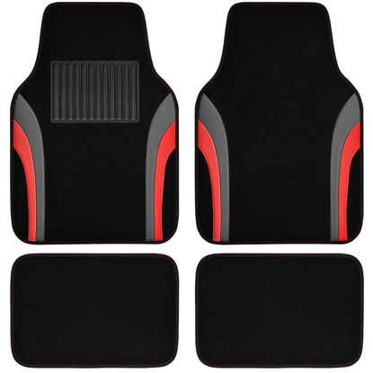 Picture of CAR PASS Leather Sporty Car Floor Mats Carpet, Universal Waterproof Automotive Floor Mat Fit for Sedans, Cars, Mid Trucks, Vans, SUV, Set of 4 (Black and Red)