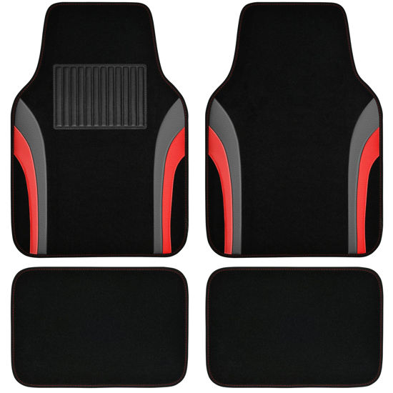 Picture of CAR PASS Leather Sporty Car Floor Mats Carpet, Universal Waterproof Automotive Floor Mat Fit for Sedans, Cars, Mid Trucks, Vans, SUV, Set of 4 (Black and Red)