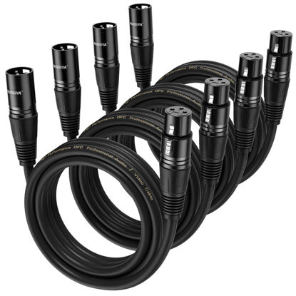 Picture of NUOSIYA XLR Cable 6 Ft 4 Packs,Microphone Cables,Premium Balanced Microphone Mic Speaker Cable with 3-Pin XLR Male to Female DMX Cable,Black
