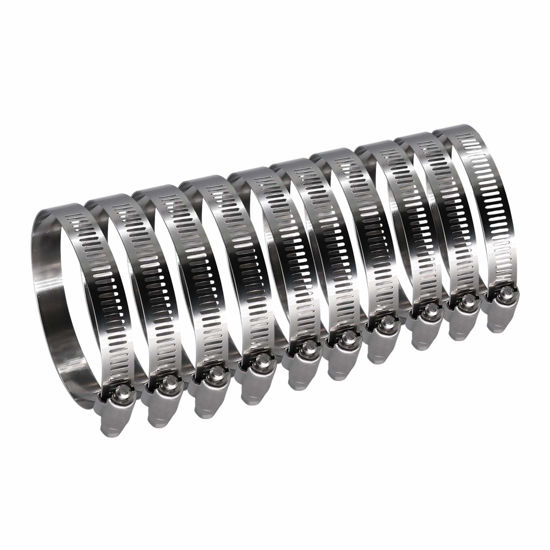 Picture of Roadformer 3.5" Worm Gear Hose Clamp - SAE 56 Size, Full Stainless Steel with 1/2" Band Working Range 78mm - 102mm Duct Clamp Pipe Clamp Worm Drive Hose Clamp Fuel Line Clamp (10 Pack, 78mm - 102mm)