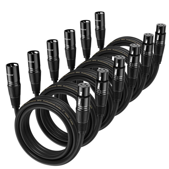 Picture of NUOSIYA XLR Cable 6 Ft 6 Packs,Microphone Cables,Premium Balanced Microphone Mic Speaker Cable with 3-Pin XLR Male to Female DMX Cable,Black