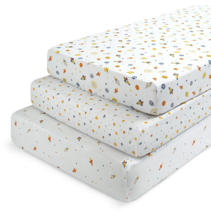 Picture of Delta Children Fitted Crib Sheets for Girls and Boys - Crib Sheet for Standard Crib and Toddler Mattresses - 28x52 Inch (Pack of 3), Space Exploration