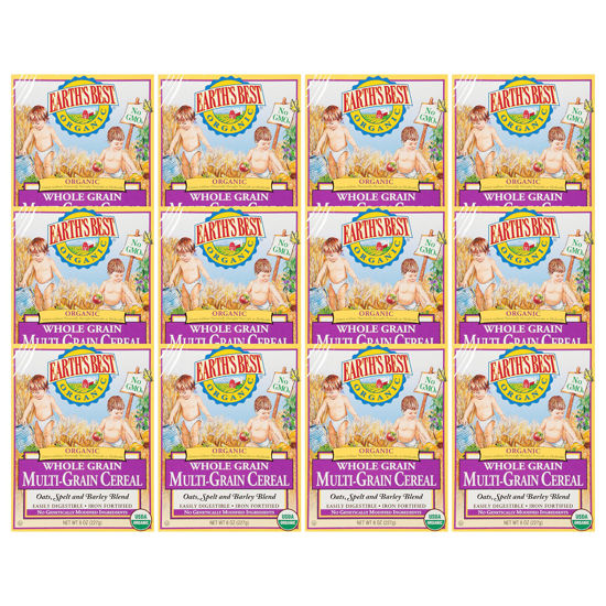 Picture of Earth's Best Organic Baby Food, Organic Whole Grain Multi-Grain Baby Cereal, Non-GMO, Easily Digestible and Iron Fortified Baby Food, 8 oz Box (Pack of 12)