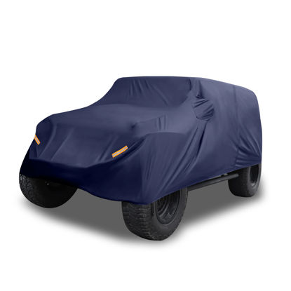 Picture of X AUTOHAUX SUV Car Cover Fit for Jeep Wrangler JK JL 4 Door 2007-2021 Outdoor Waterproof Sun Dust Wind Snow Protection 210D Oxford with Driver Door Zipper Navy Blue