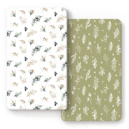 Picture of GRSSDER Stretchy Ultra Soft Jersey Knit Fitted Crib Sheets Set 2 Pack, Fits All Standard Crib Mattress Pads Safe and Snug, Stylish Botanical Olive for Baby
