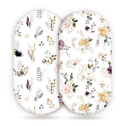 Picture of GRSSDER Stretchy Ultra Soft Fitted Bassinet Sheet Set 2 Pack, Universal Fit for Bassinets Baby Cradle Moses Basket Oval Rectangle Mattress, Watercolor Pretty Purple Flora for Girls
