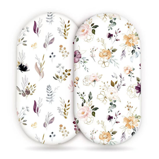 Picture of GRSSDER Stretchy Ultra Soft Fitted Bassinet Sheet Set 2 Pack, Universal Fit for Bassinets Baby Cradle Moses Basket Oval Rectangle Mattress, Watercolor Pretty Purple Flora for Girls