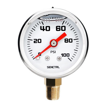 Picture of SENCTRL 0-100 Psi Fuel Pressure Gauge, 1-1/2" Dial Size, 1/8" NPT Lower Mount, Glycerin Liquid Filled, Stainless Steel Case, Inline Low Pressure Gauge, for Water Oil Air Pressure Test